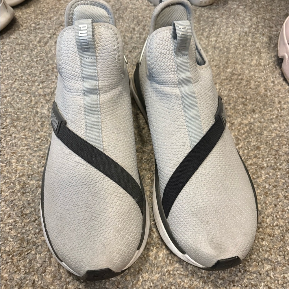 PUMA Light Gray and Black Slip-On Shoes